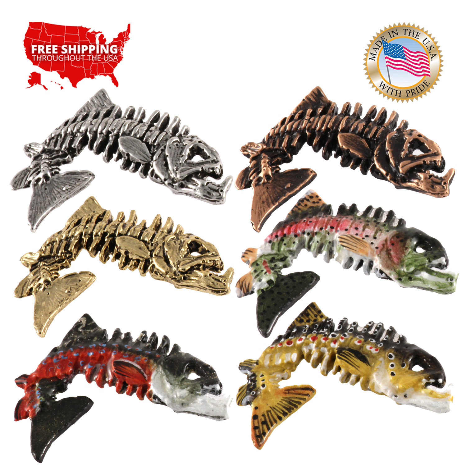 Fishbone Pin Fish Skeleton, Leaping, Fish Bones, Pin, Pewter, F115, 1 1/2 ...